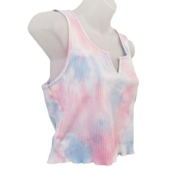 BCBGeneration Tie-Dye Crop Top Women's SMALL Pink White Blue Stretch Cotton NEW - Picture 2 of 10